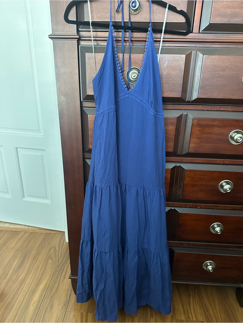 To add & Ivy Sz Medium Blue Halter Tiered Maxi Dress